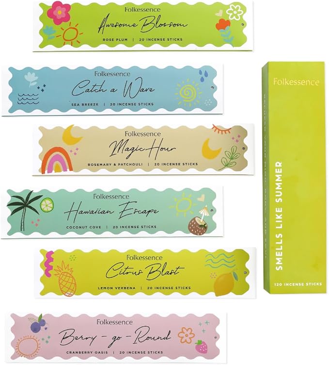 Folkulture Incense Sticks | Set of 6 (120 Organic Insence-Sticks) | Sea Breeze, Rosemary, Patchouli Incense Stick Variety Pack | 45 Mins Burn Time | Inscense-Stick Multipack Non Toxic | Home Fragrance