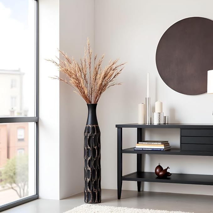 27.5" Vase - Black Vases for Home Decor, Tall Cylinder Slim Neck Floor Vase for Modern Rustic Home Decor for Living Room, Wedding, Office, Resin Tall Vases