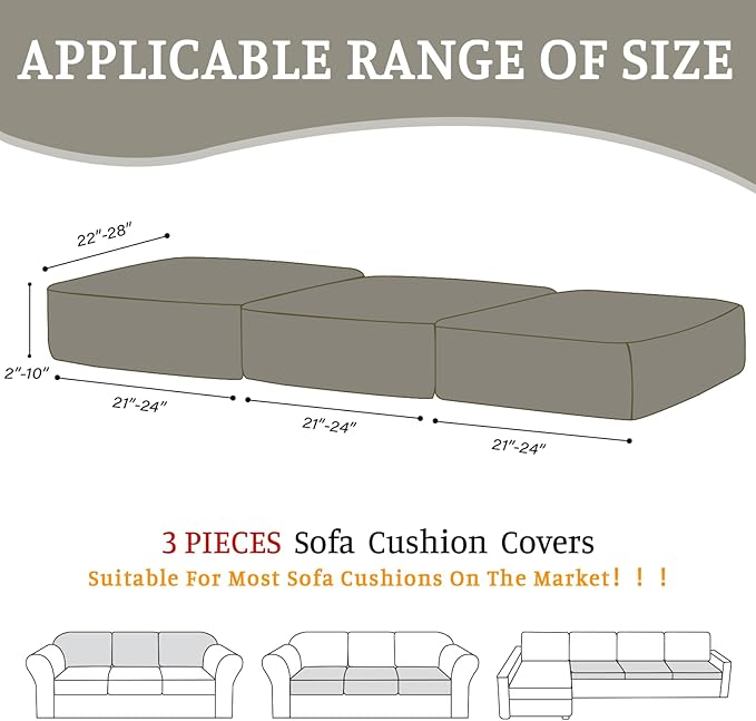 Sectional Couch Covers for Sofa Cushion L Shaped Couch Cover Washable Soft Couch Cushion Covers Stretch Sofa Slipcovers(3-Piece for Sofa Seat or Backrest, Taupe)