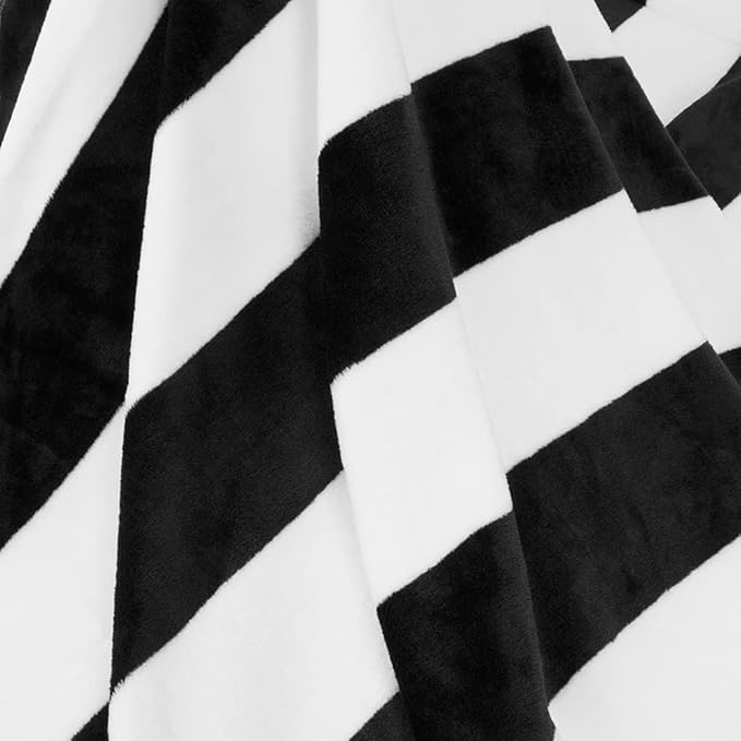 PAVILIA Striped Throw Blanket for Sofa Couch | Soft Flannel Fleece Stripe Black and White Decorative Throw | Warm Cozy Lightweight Microfiber | 50 x 60 Inches