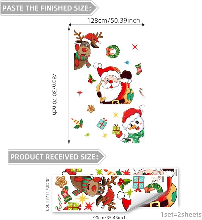 Christmas Door Decals Santa Claus Snowman Reindeer Door Stickers Cute Christmas Decals for Xmas Winter Holiday Living Room Bedroom Decorations