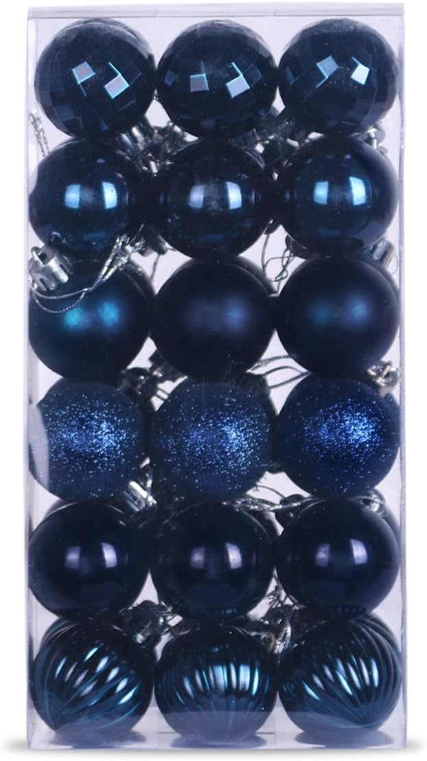 Navy Blue 1.6" Small Christmas Balls Christmas Tree Decoration Ornaments Shatterproof Hanging Balls for Birthday Halloween Holiday Wedding Decorations Set of 36pcs