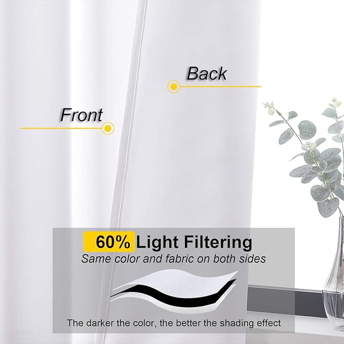 White Curtains for Bedroom Living Room 90 Inches Long 2 Panels Set, Soft Solid Light Filtering Thermal Insulated Window Treatments, Modern Rod Pocket Privacy Curtain, 50" Wx90 L