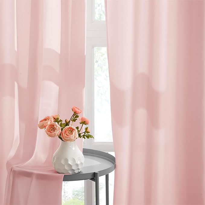HOMEIDEAS Non-See-Through Pink Privacy Semi Sheer Curtains 96 Inches Long 2 Panels Set Light Filtering Curtains for Living Room Bedroom Drapes,W52xL96