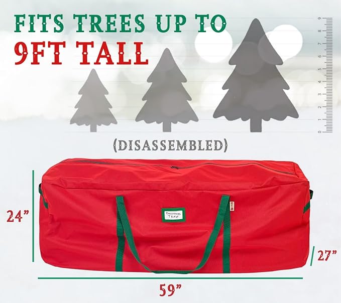 HOLDN’ STORAGE Christmas Tree Bag Heavy Duty 600D Oxford - Christmas Tree Bags Storage Fits Up To 9Ft, Extra Wide, Waterproof Storage Bags with Reinforced Handles & Zipper - Red