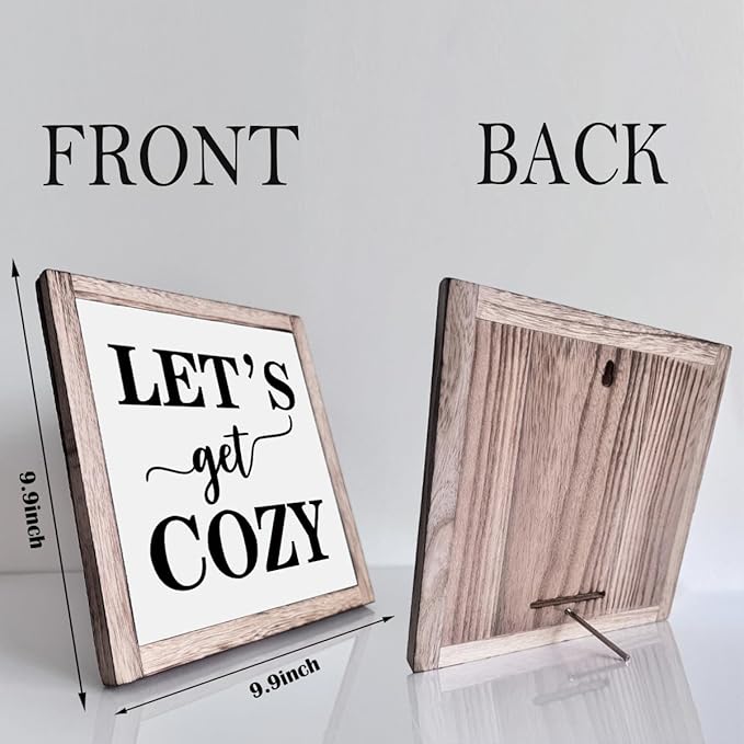 Cozy Bedroom Décor, Let's Get Cozy, Home Décor, Farmhouse Table Décor, Farmhouse Decor for Shelves, Home Decoration Sign for Shelf, Suitable for Placement on Living Room or Bedroom Shelves 9.9inch