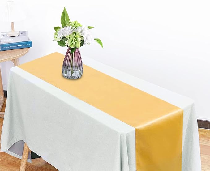 6 Pack Gold Table Runners, Satin Table Runner 12x108 Inches Long, Silk and Smooth Fabric Table Runner for Wedding, Parties, Banquets, Events Decoration