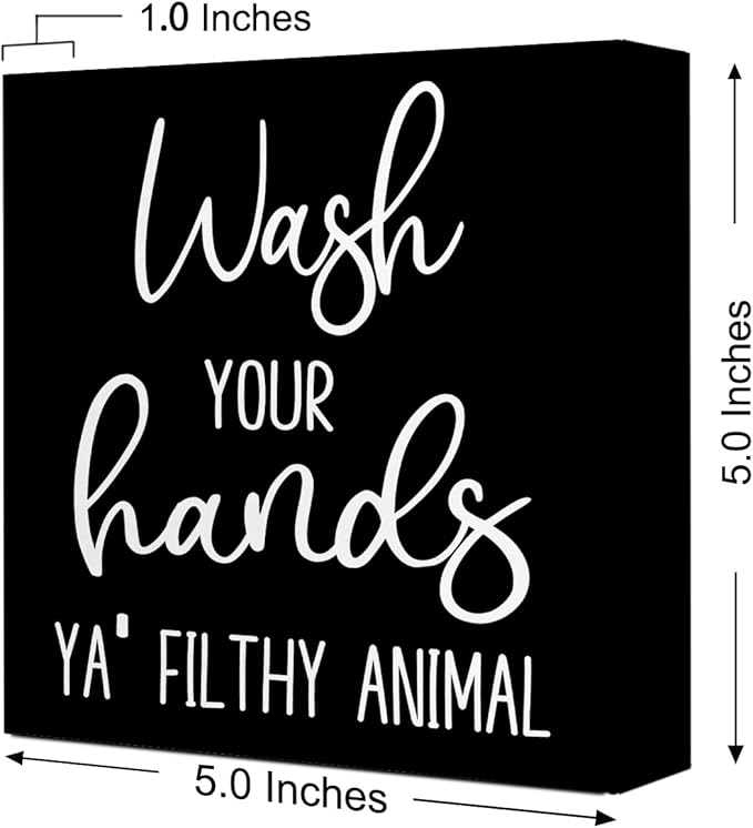 LVQHI Funny Bathroom Wooden Box Signs,Wash Your Hands YA' Filthy Animal Wood Block Sign for Bathroom Shelf Toilet Restroom Home Tabletop Desk Decor,Rustic Toilet Plaque Decor