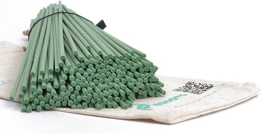 Resafy Reed Diffuser Sticks, Jecnovo Pack of 100 Fiber Sticks with Handmade Linen Bag, Safe and Non-Toxic, 9 Inches Long 3mm Diameter Aromatherapy Diffusers for Home, Spa and Office(Green)