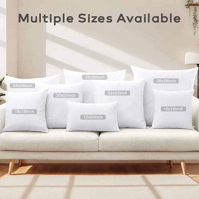 SAVORI Set of 2 Down and Feather Throw Pillow Inserts 30x30 Soft Fluffy Pillow Inserts with 100% Down-Proof Cotton Cover, Decorative Square Cushion Inner for Sofa Couch Bed-White