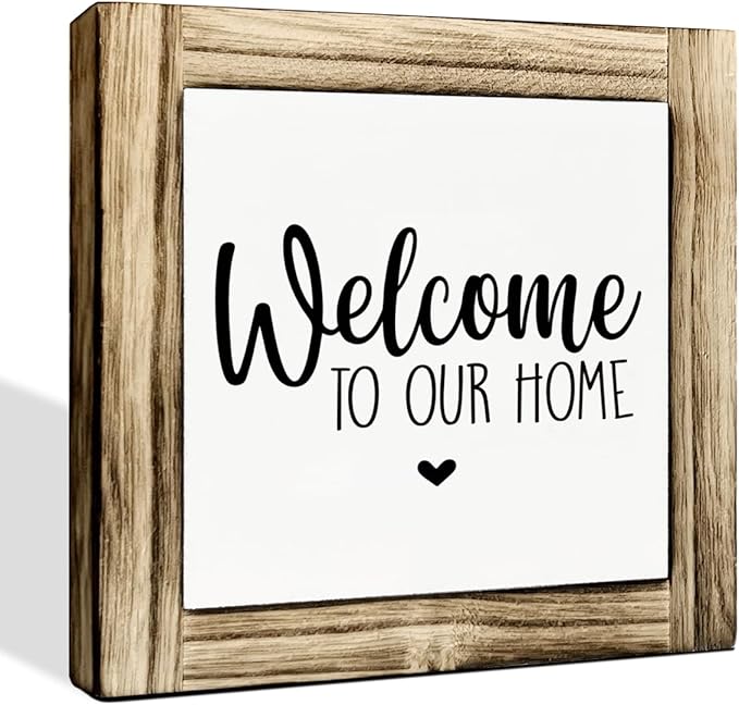 Home Desk Signs, Decorative Wooden Plaque, Rustic Wooden Table Signs, Front Door Porch Decor, Welcome Homes Decoration Accessories, Welcome to Our Home Signs, 5.9×5.9 inches