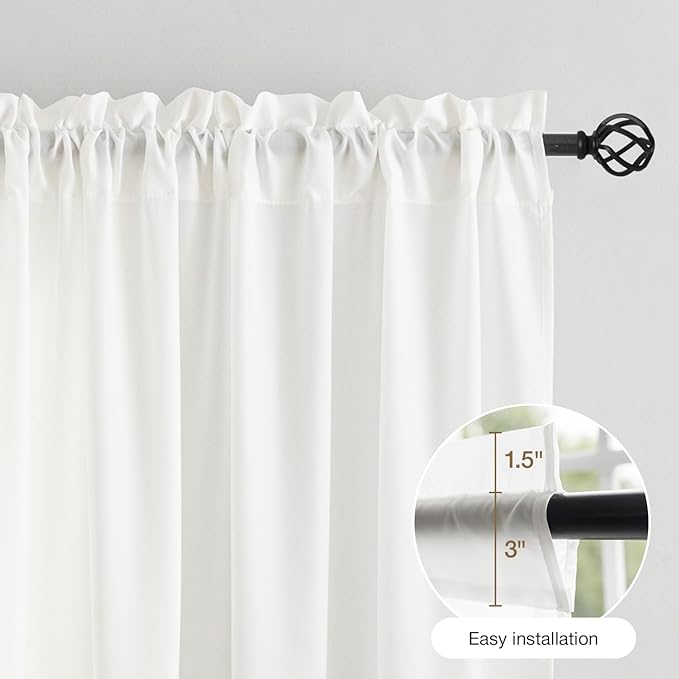 Anmao Non-See-Through Off White Privacy Semi Sheer Curtains for Living Room 72 Inch Length 2 Panels Set, Light Filtering That Let Light in Rod Pocket Window Drapes for Bedroom, 40W x 72L, Ivory White