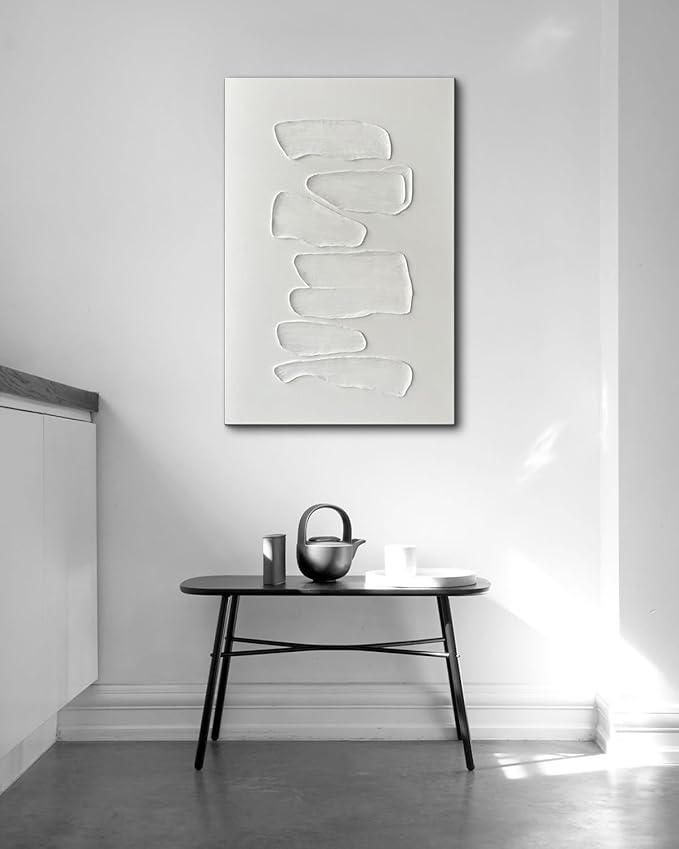 Creespi White Textured Wall Art - Hand Painted Minimalist Oil Painting On Canvas 24x36 inch,Modern Abstract Art Painting for Wall Décor