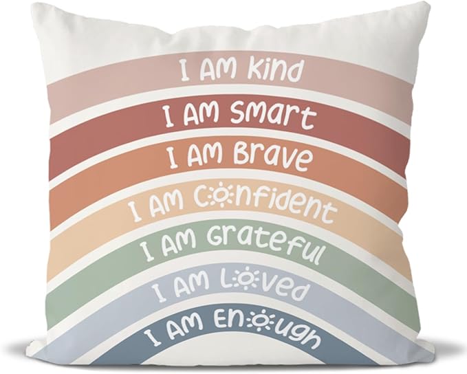 QIYUHOY Classroom Reading Corner Rainbow Decor Throw Pillow Covers, Book Center Calming Corner Home Bedroom Playroom Decor Pillow Case,20x20 Inch Pillowcase(red)