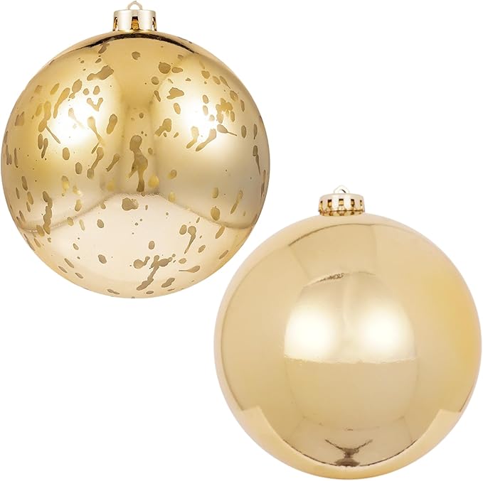 XmasExp Large Christmas Ball Ornaments,2pcs Gold Giant Shatterproof Plastic Hanging Mercury Xmas Ball Decorations Christmas Tree Ornaments (Gold, 6")