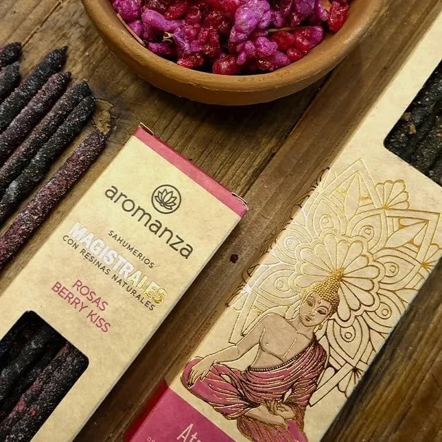 Masterful Incense Sticks 8 u Berry KISS & Rose: Sweetness | Romantic, Sweet & Floral Fragrance for Mood Enhancement, Creativity & Emotional Healing | Long-Lasting Aromatherapy for Self-Love. Aromanza