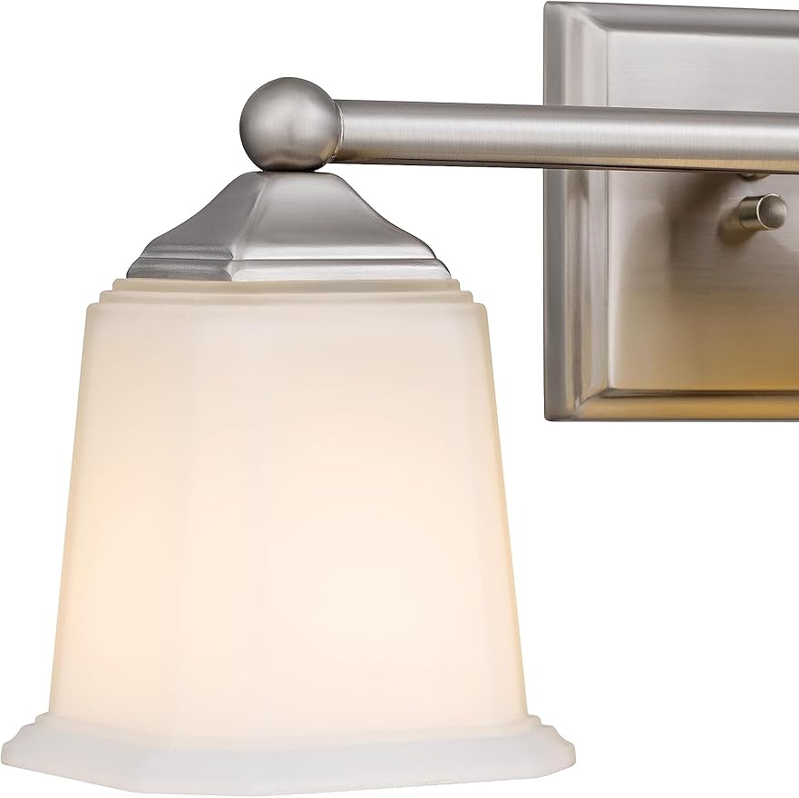 Nox Vintage 3-Light Vanity Light Modern Wall Sconce Lighting Brushed Nickel with White Glass Shade for Bathroom, Hallway, Entryway, Kitchen, Mirror, Laundry Room