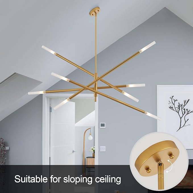 Modern Sputnik Chandelier for Entryway, Industrial Gold Pendant Lighting, 8-Light Vintage Hanging Light Fixture for Dining Room Bedroom Kitchen Foyer