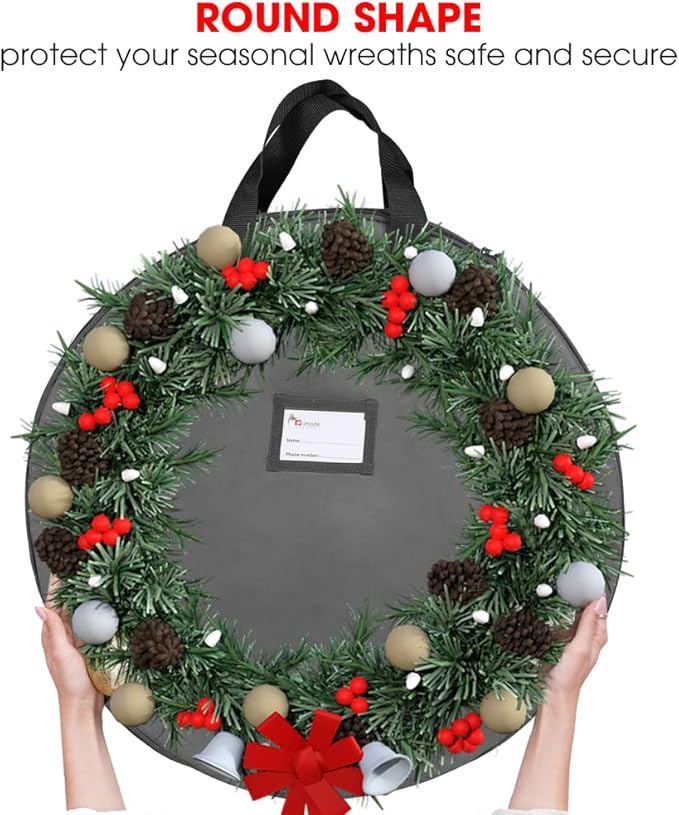 Primode Heavy Duty Wreath Storage Bag 48" | Garland Wreaths Container with Handles| Durable 600D Oxford Polyester Material Xmas Holiday Wreaths Storage Holder (Gray)
