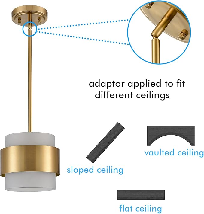 CLAXY Modern Gold Pendant Lights mini Pendant Light for Kitchen Island Dining Room Bar Restaurant with Frosted Glass Shade Rod Hanging Light Fixture