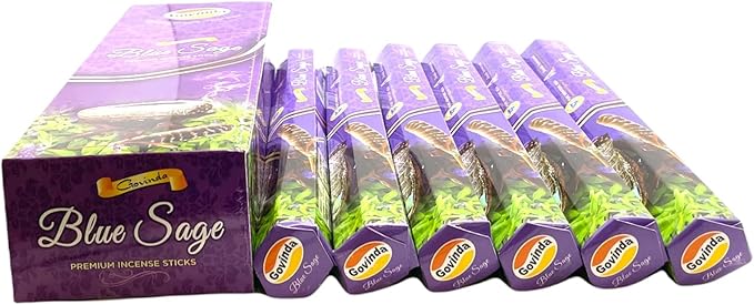 Govinda Incense - 120 Incense Sticks, Premium Incense, Masala Coated (Blue Sage)