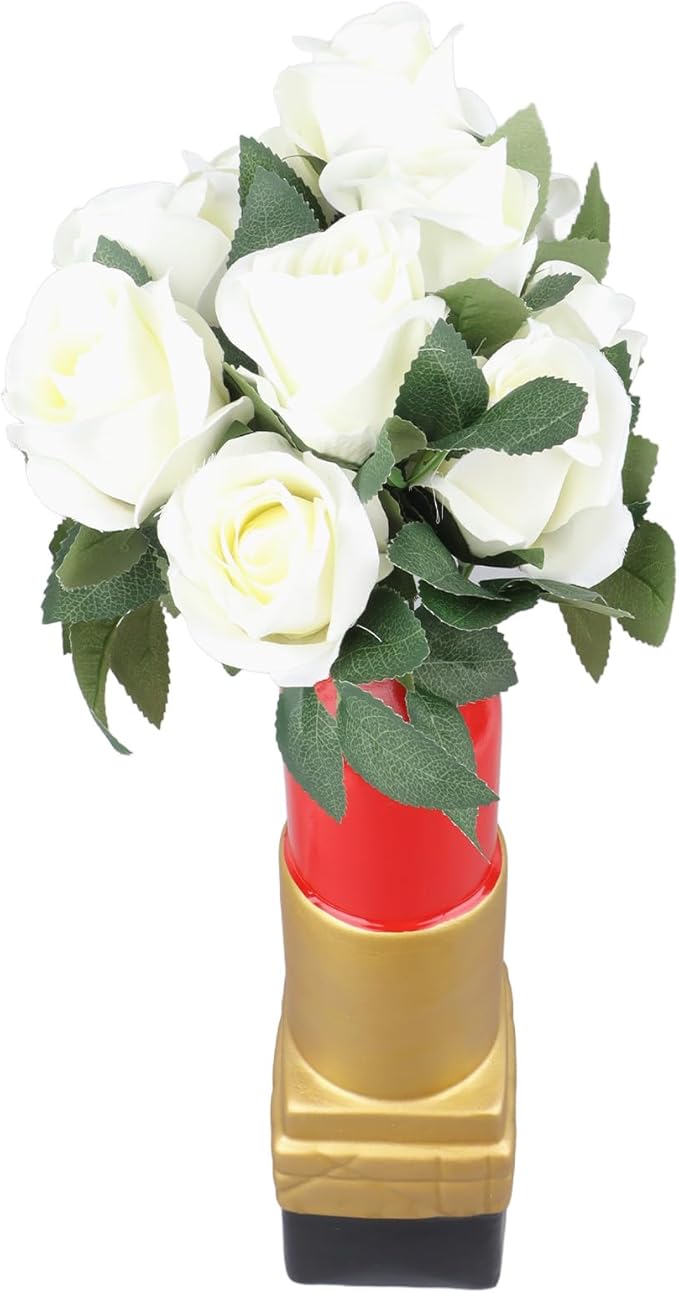 Creative Lipstick Shape Vase, Modern Flowers Pot Unique Vase Beautiful Resin Exquisite Realistic Lipstick Shape Decorative for Book Shop Coffee Shop (Gold)
