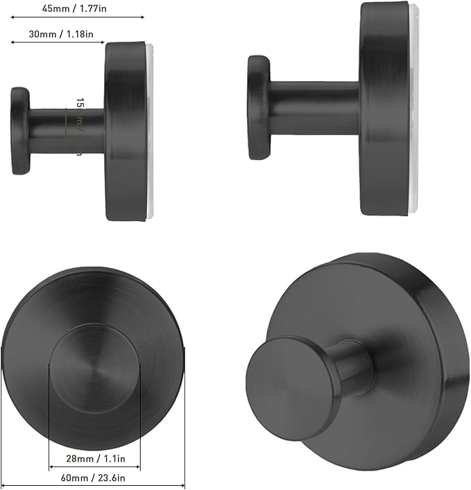 Suction Cup Hooks, Shower Hooks for Inside Shower, No-Drill Towel Hook Stainless Steel Waterproof Suction Hook for Wreaths, Loofah, Towel, Coat, Bath Robe (6, Black)