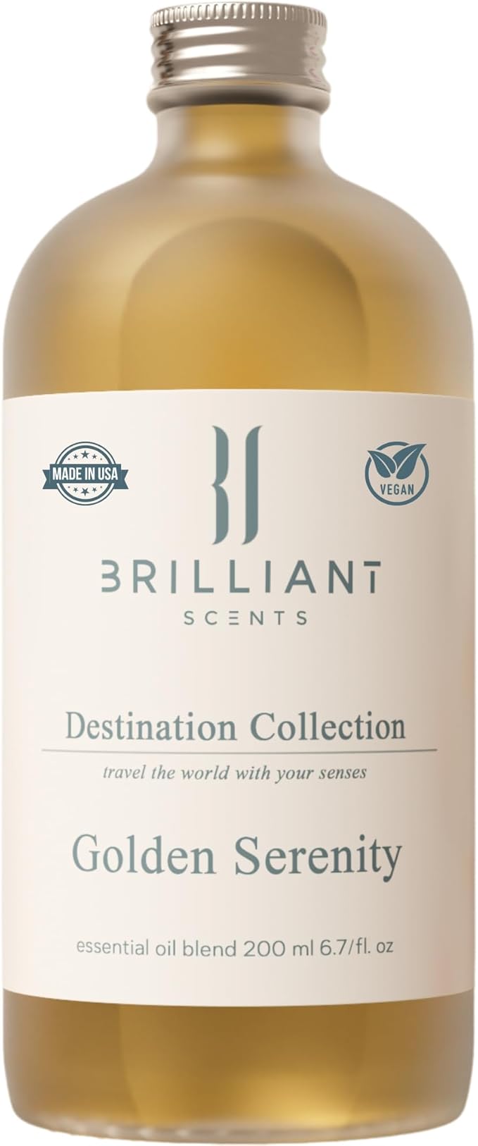 Brilliant Scents Golden Serenity Fragrance Oil 200ml - Premium Diffuser Oil for Home, Office, Hotels - Long Lasting, Plant-Based, Meets IFRA Standards, USA-Made - Mandarin, Tea Rose, Musk