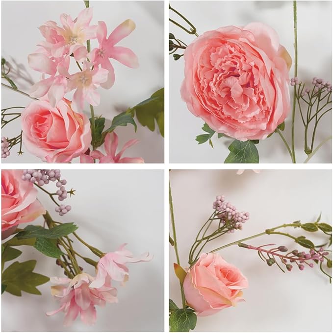 Peony Flower Garland, 6Ft Artificial Silk Pink Rose Flower Vine, Floral Arch Vine for Wedding Table Runner Mantle Decoration Home Decor (Peony-Pink)