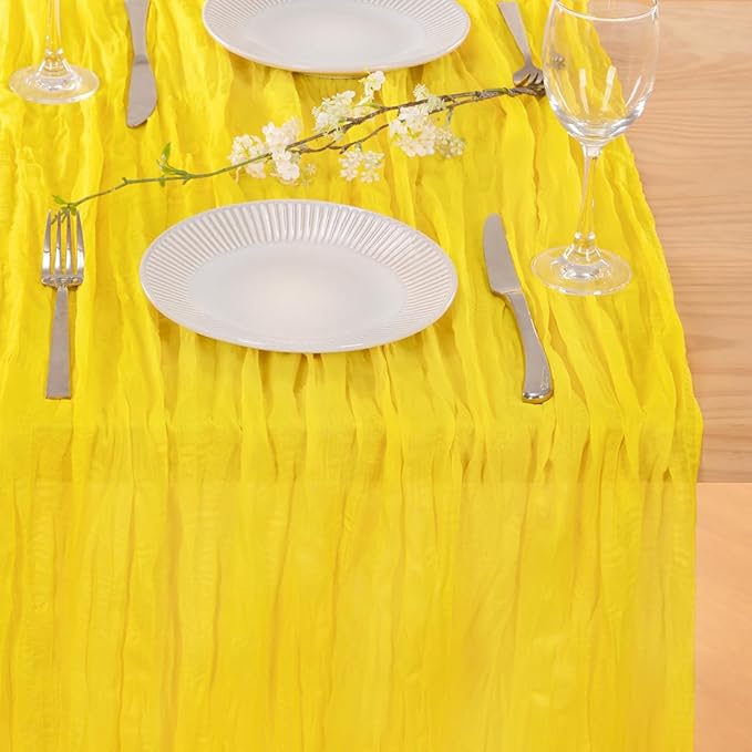 MLMC Yellow Table Runner 10ft Rustic Spring Cheesecloth Table Runner Gauze Cheese Cloth Centerpiece Decororations 35x120 Inches for Easter Wedding Baby Shower Outdoor Picninc Decor