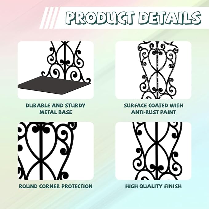 Peacoblue Metal Bookends for Shelves, Modern Decorative Heavy Duty Study Book Support Stoppers for Office, Desk, Shelf, Room 5.3"x4.3"x7.9" Cast Iron Tall Bookends, 1 Pair (European Style Pattern)