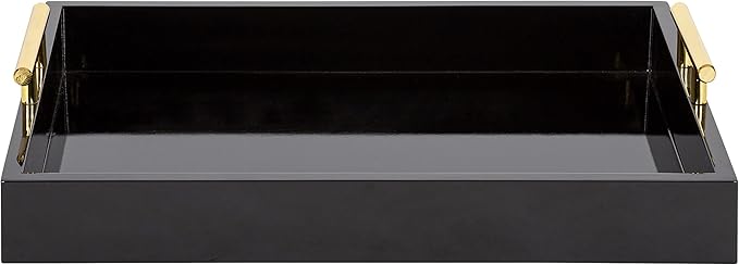 Kate and Laurel Lipton Decorative Modern Rectangular Tray; 16.5 x 12.25; Black and Gold; Chic Serving Tray for Storage; Organization; and Display