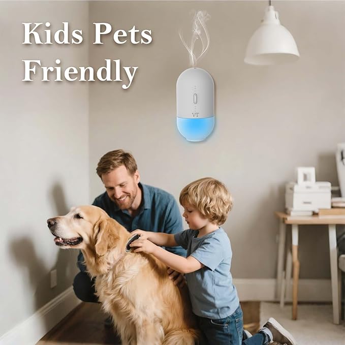 Plug in Waterless Oil Diffuser and 5 OZ Essential Oil for 600 Sq. Ft Room Home Hotel Office, Mini Wall Mounted Smart Scent Air Freshener Machine with Bluetooth App, House Outlet Aroma Diffuser Grey
