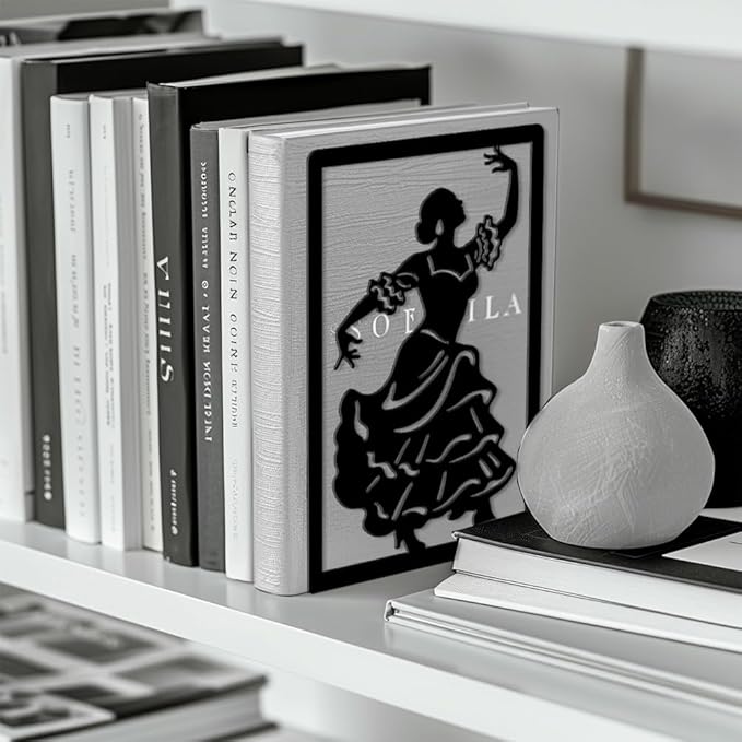 Peacoblue Metal Bookends for Shelves, Modern Decorative Heavy Duty Study Book Ends Stoppers for Office, Desk, Shelf, Room 5.3"x4.3"x7.9" Cast Iron Simple Tall Bookends 1 Pair (Spain Flamenco Dance)