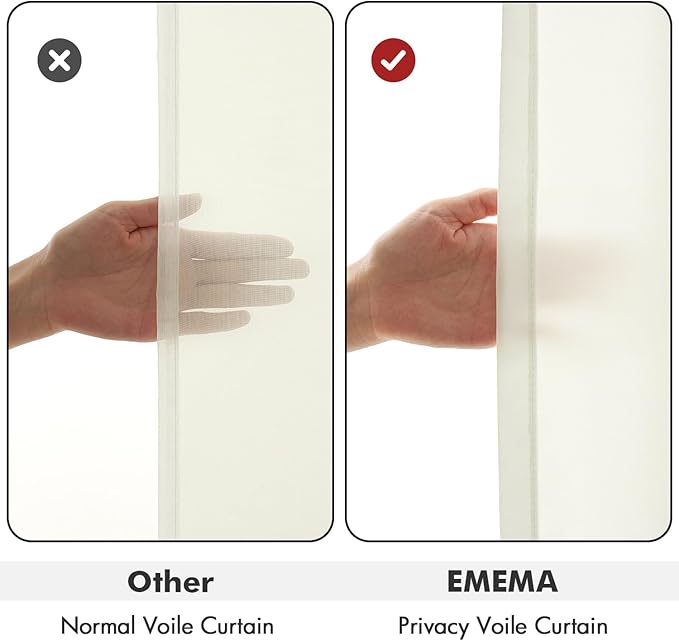 EMEMA Privacy Sheer Curtains 63 Inch Length, Non-See-Through Light Filtering Semi Sheer Curtains for Bedroom Living Room, Window Drapes That Let Light in, 52x63 Inch, 2 Panels, Ivory