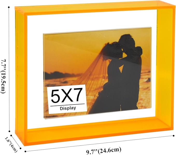 5x7 Acrylic Picture Frame Neon Floating Photo Frame for Wall Mount and Tabletop Decorative in Gallery Home Office, Neon Yellow