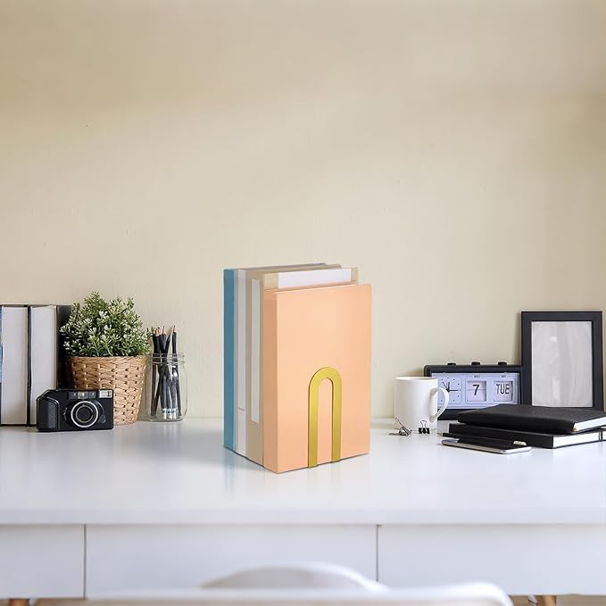 Chunful 12 Pcs Modern Metal Book Ends for Shelves Decorative Small Bookends Book Shelf Organizer Minimalist Design Stopper to Hold Books for Home Office (Gold,5.5 * 3.75 * 2.25inch)