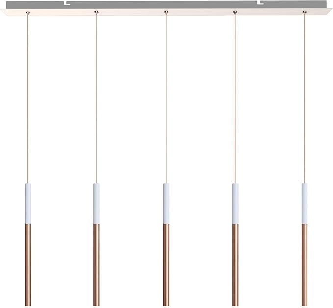 ALTAIR 5 Mini Pendant Lighting White-Copper - LED Hanging Light Fixture for Kitchen Island, Bar, Foyer - Cluster Pendants - Dimmable, Adjustable Wire, Lamp Bulb Included