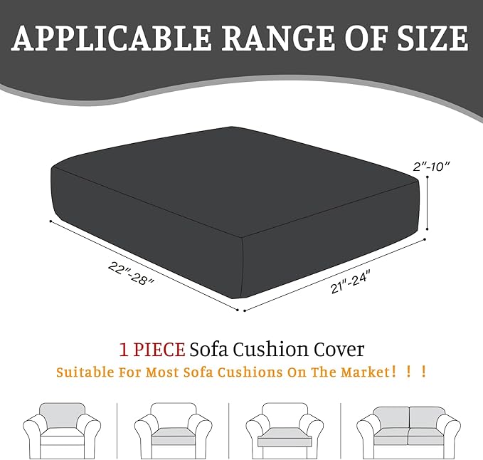 Sectional Couch Covers for Sofa Cushion L Shaped Couch Cover Washable Soft Couch Cushion Covers Stretch Sofa Slipcovers(1-Piece for Sofa Seat or Backrest, Black)