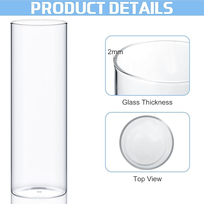 18 Pcs Cylinder Vases Set for Centerpieces, 6/8/10 Inch Tall Clear Glass Vase, Hurricane Floating Candle Holder for Wedding Table Decor, 2.5''/2.7''/3.3''' Diameter (3.3'' X 5.9'',7.9'',9.8'')