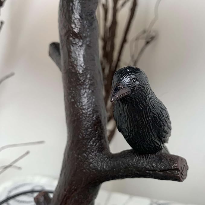 Bieye L10956 Raven Sitting on Bare Tree Branch in Full Moon Night Tiffany Style Stained Glass Table Lamp for Home Decor (Dark Blue, 12Wx20H)
