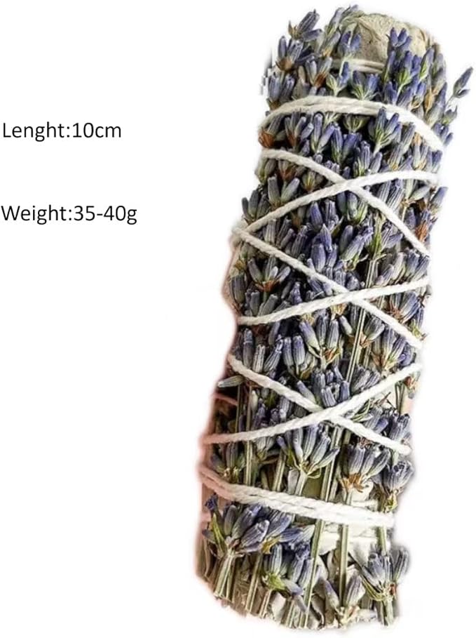 Natural White and Blue Sage Smudge Sticks with Lavender, 10 Pack Dried Herb Bundles for Aromatherapy, Meditation, 4 Inch Traditional Cotton String Wrapped Incense (Lavender+White sage)