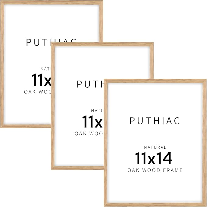 11x14 Oak Wood Picture Frame - Minimalist 11x14 Frame Wood for Wall Art Decor, 11"x14" Natural Solid Wood Poster Frames for Wall Art Photo and Prints(3 Pack, Beige)