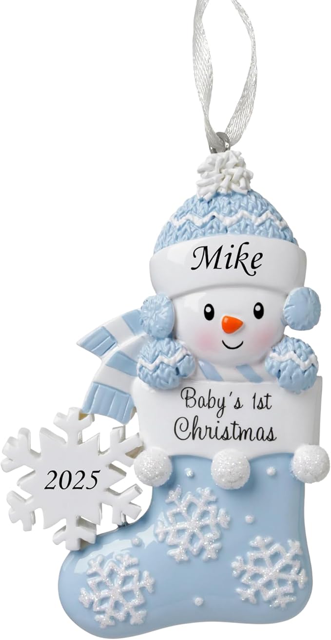 2025 Baby’s First Christmas Ornament – Baby Boy in Stocking Personalized Holiday Keepsake – Custom My 1st Christmas Ornament for Baby & Grandbaby – Engraved Gift for Newborn’s 1st Xmas