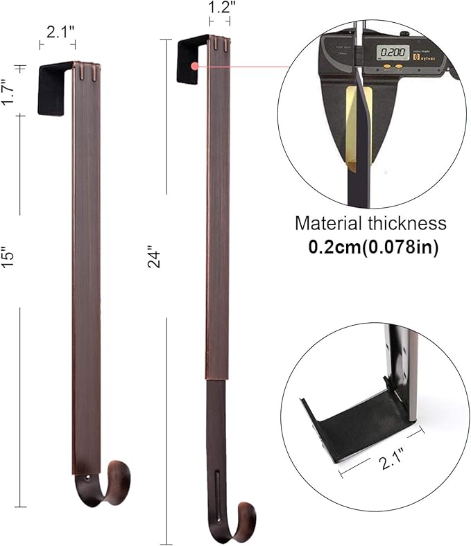 Myfolrena Wreath Hanger Adjustable Door Hanger Wreath Hanger for Front Door 15-24inch,Door Wreath Hook, Hold Up 20lb (Nickle-2 Pack)