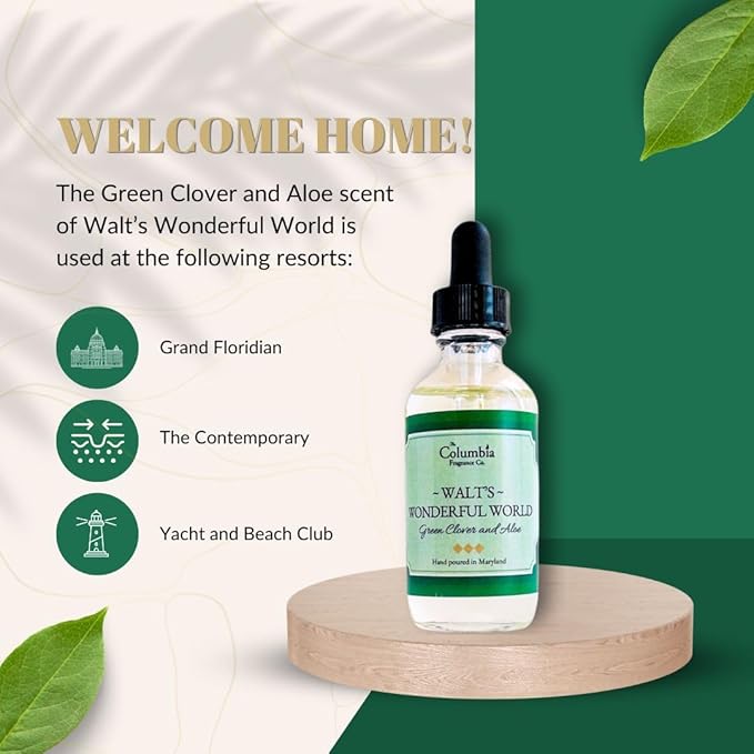 Walt’s Wonderful World – Green Clover & Aloe Home Fragrance Oil, Clean Fresh Hotel-Inspired Scent for Diffusers, Long-Lasting Premium Aroma, 2 oz