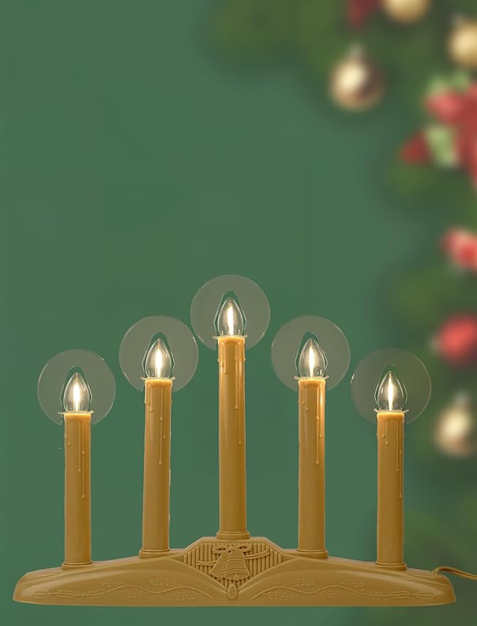 5-Light Christmas Window Candle Lights, Electric Plug-in Candelabra Arch for Luminous Holiday Decorations - Traditional Indoor Windowsill Taper Candle Lamp, Flameless