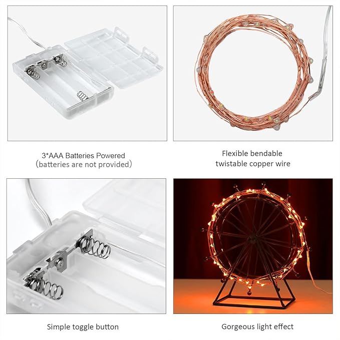 Mini Halloween Fairy Lights, 2 Pack Copper Wire Battery Operated LED String Lights for Bedroom, Christmas, Party, Decoration (5m/16ft Orange)