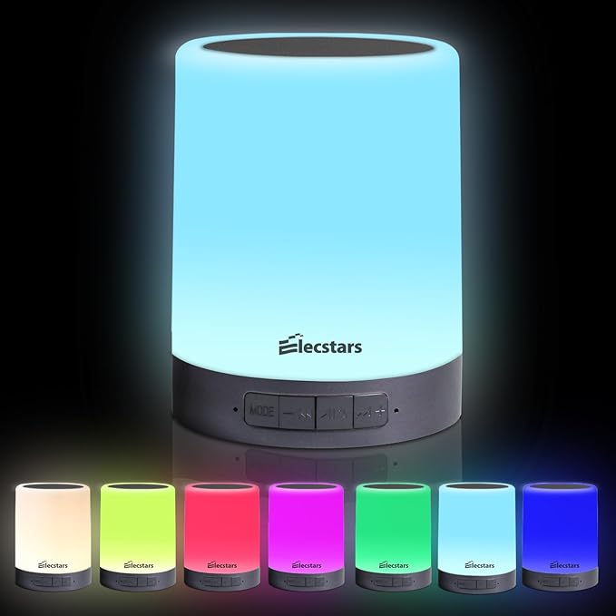 Elecstars Touch Control Bedside Lamp with Bluetooth Speaker, Dimmable Night Light, Portable Table Lamp, Best Gift for Men Women Teens Kids Children Sleeping Aid(Black)