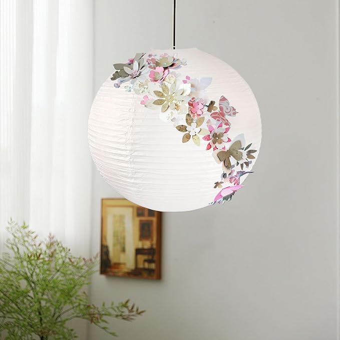 White Round Paper Lanterns-19.68" Large Hanging Paper Lantern Lamp, Chinese/Japanese Paper Lantern Pendant Light for Party Decoration, Wedding, Home Decor Ceiling Lampshade(2 PCS)